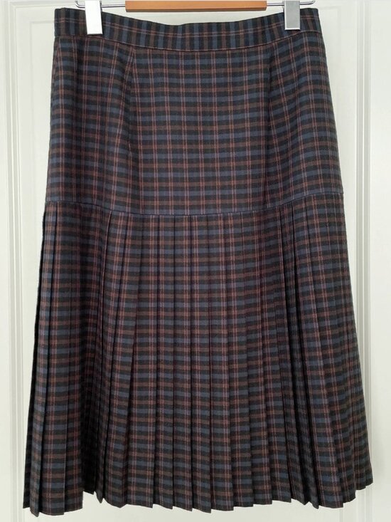 Dresses & Skirts - 100% Wool Navy Blue Plaid Midi Skirt (29'')